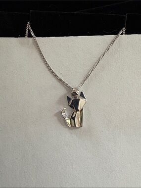 Zales Silver Origami Cat Pendant Necklace
